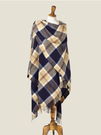 Bannockbane Large Tartan Merino Ruana-Navy