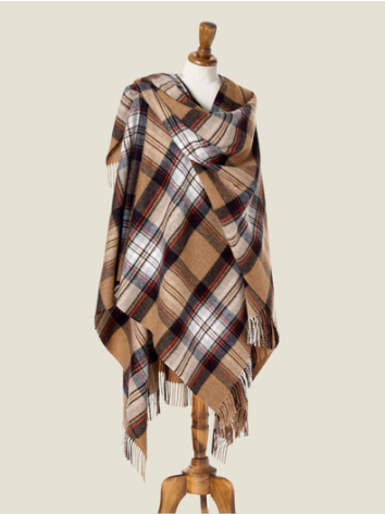 Camel Stewart Large Tartan Merino Ruana