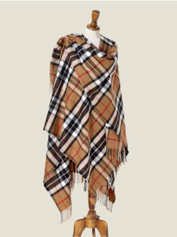 Camel Thompson Large Tartan Merino Ruana