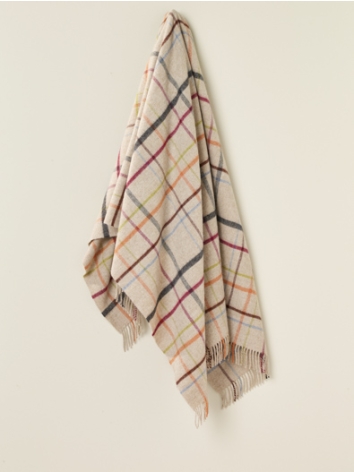 Variegated Windowpane Design Merino Throw-Beige/Multi