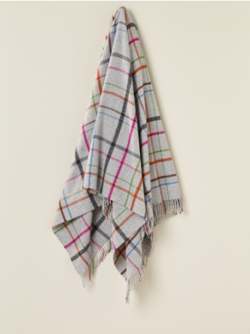 Variegated Windowpane Design Merino Throw-Grey/Multi