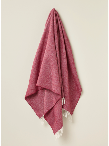 Herringbone Design Pure New Wool Throw in Berry Red by RoseMill. 
