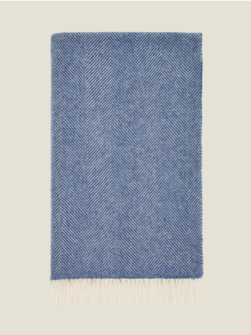Herringbone Pure Wool Throw-Blueberry