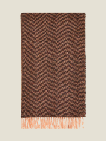Herringbone Pure Wool Throw-Chocolate Orange