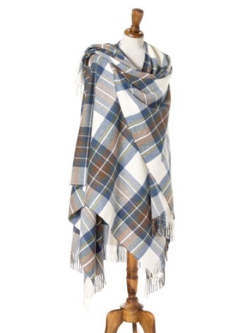 Muted Blue Stewart Large Tartan Merino Ruana