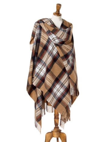 Camel Stewart Large Tartan Merino Ruana