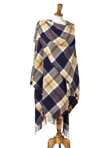 Bannockbane Large Tartan Merino Ruana-Navy