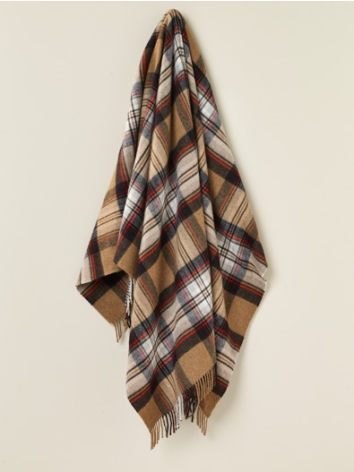 Camel Stewart Tartan Merino Throw