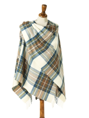 Muted Blue Stewart Small Tartan Ruana