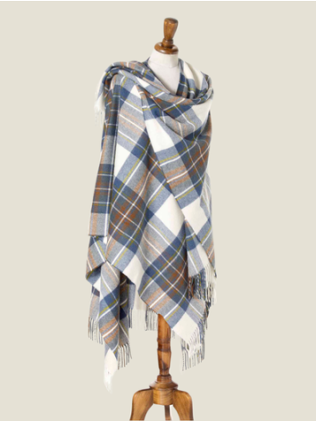 Muted Blue Stewart Large Tartan Merino Ruana