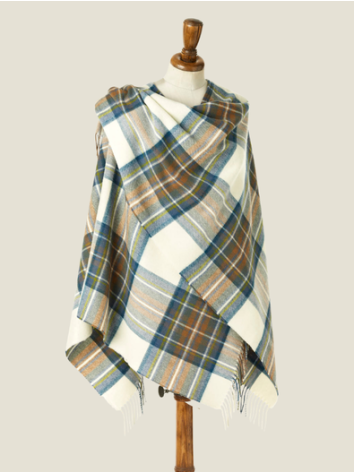 Muted Blue Stewart Small Tartan Ruana