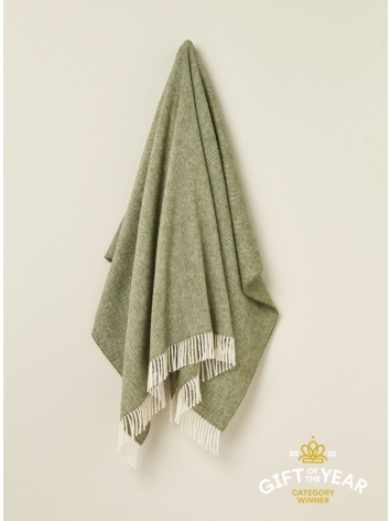 British Wool Herringbone Throw in Green. From Bronte by Moon.