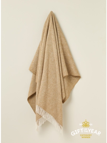 British Wool Herringbone Throw-Camel 