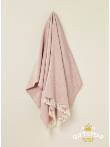 British Wool Herringbone Throw in Pink. From Bronte by Moon.