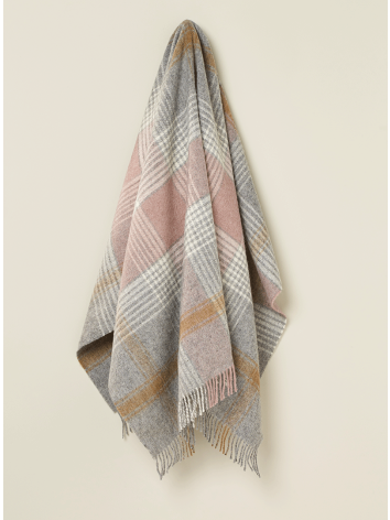 British Wool throw in Pink and Grey Colours in a Classic Check design. From Bronte by Moon.