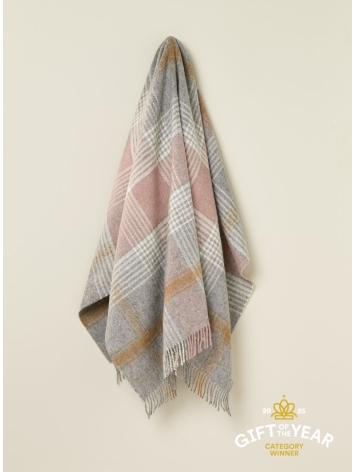 British Wool Classic Check Throw-Silver/Pink
