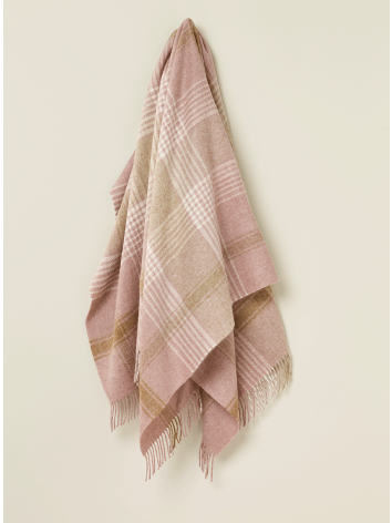 British Wool throw in Pink and Camel Colours in a Classic Check design. From Bronte by Moon.
