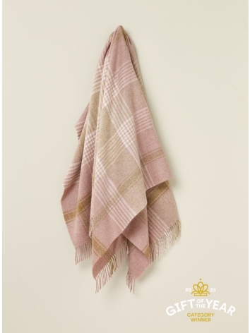 British Wool Classic Check Throw-Pink/Camel