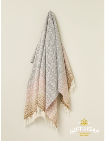 British Wool throw in an Ombre Diamond design in a Pink and Grey Colour. From Bronte by Moon. 