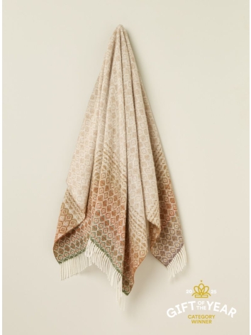 British Wool Ombre Diamond Throw-Terracotta/Green