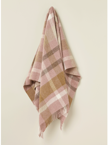 British Wool throw in Pink and Camel colours and a contemporary check design. From Bronte by Moon. 