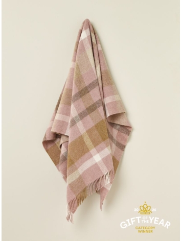 British Wool Contemporary Check Throw-Pink/Camel