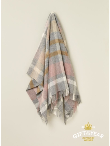 British Wool Contemporary Check Throw-Silver/Pink