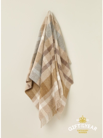 British Wool throw in Natural colours and a contemporary check design. From Bronte by Moon. 