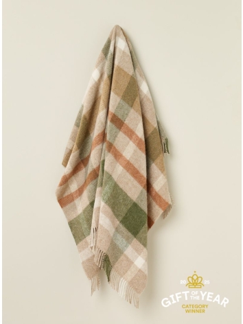 British Wool Contemporary Check Throw-Terracotta/Green
