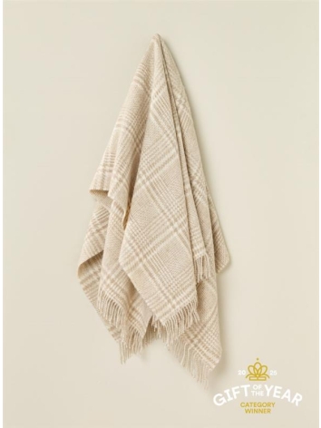 British Wool Patchwork Glen Check Throw-Natural/White