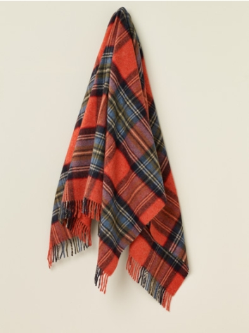 Bramble Plaid Pure Wool Throw-Rust Red