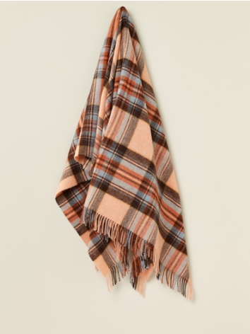 Bramble Plaid Design Pure Wool Throw-Salmon Pink