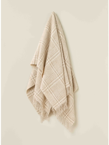 British Wool Patchwork Glen Check Throw-Natural/White