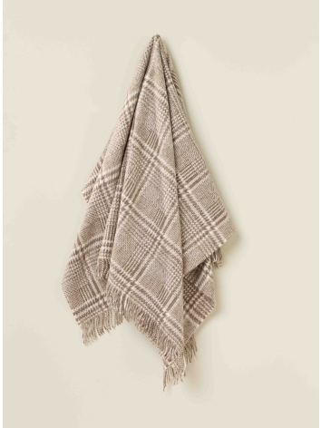 British Wool Patchwork Glen Check Throw-Brown/Ecru