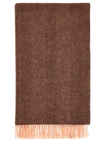 Herringbone Pure Wool Throw-Chocolate Orange
